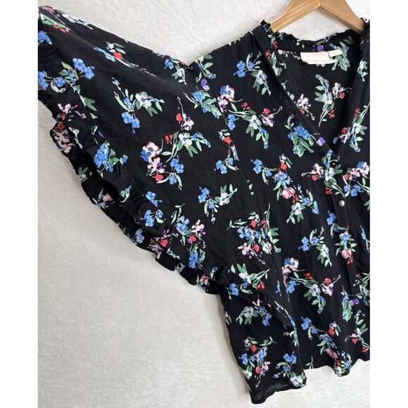 Anthropologie Maeve Aveiro Women's Black Floral Flutter Sleeve Top Size Large - Picture 8 of 10
